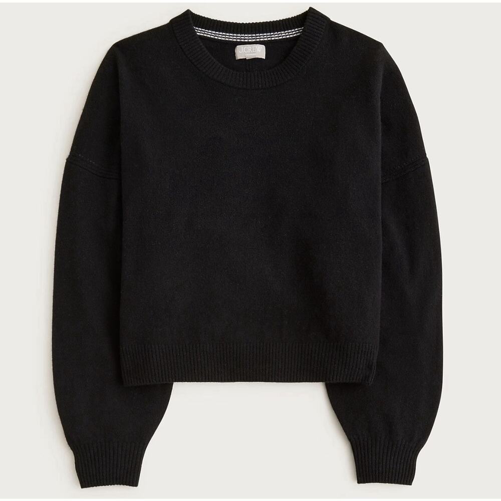 BNWT J Crew Cashmere blouson-sleeve sweater Black! Sz M